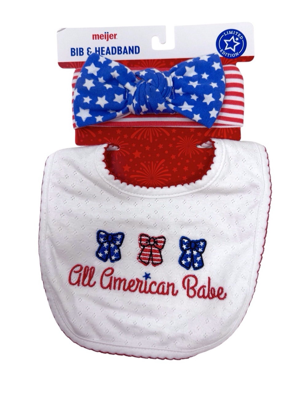 All American Babe Cotton Bib & Star Headband Set - White & Blue